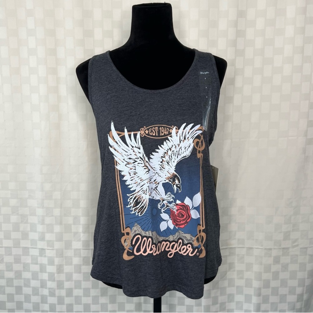 Wrangler Women's Swooping Eagle Racerback Caviar Heather
